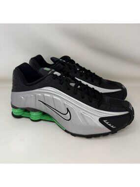Nike Shox R4 Running Shoes Metallic Silver Black Green Men's Size 99